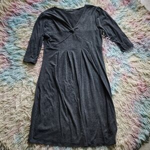 Gray Sheath Dress with V-Neck and 3/4 Sleeves